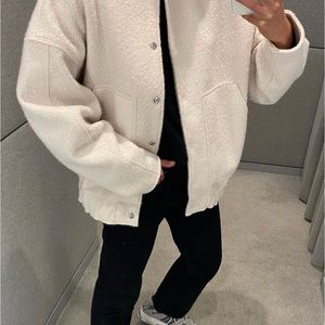 Viral Zara Texturized Bomber Jacket in Cream
